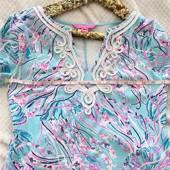 Lilly Pulitzer Harper Shift Dress Long Sleeve Bayside Blue Stretch Medium - Picture 7 of 10